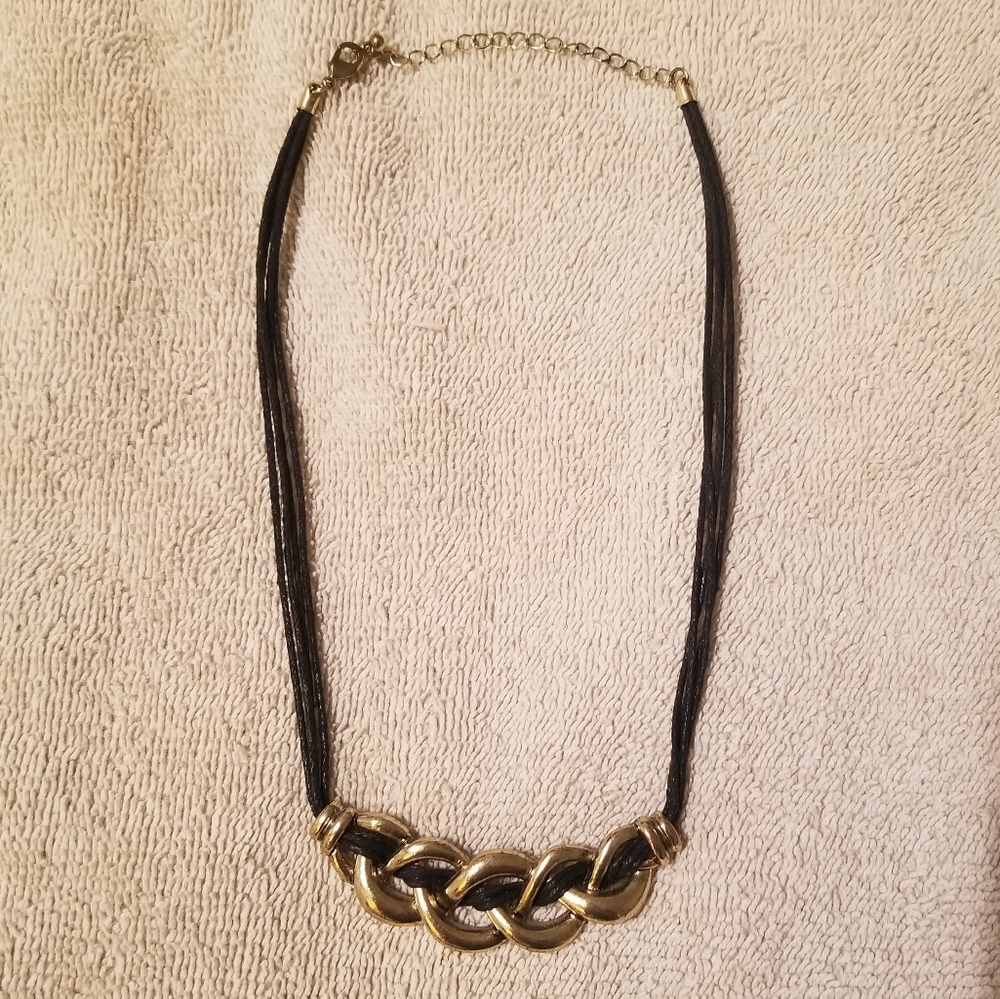 Brushed Goldtone and Black Cord Necklace